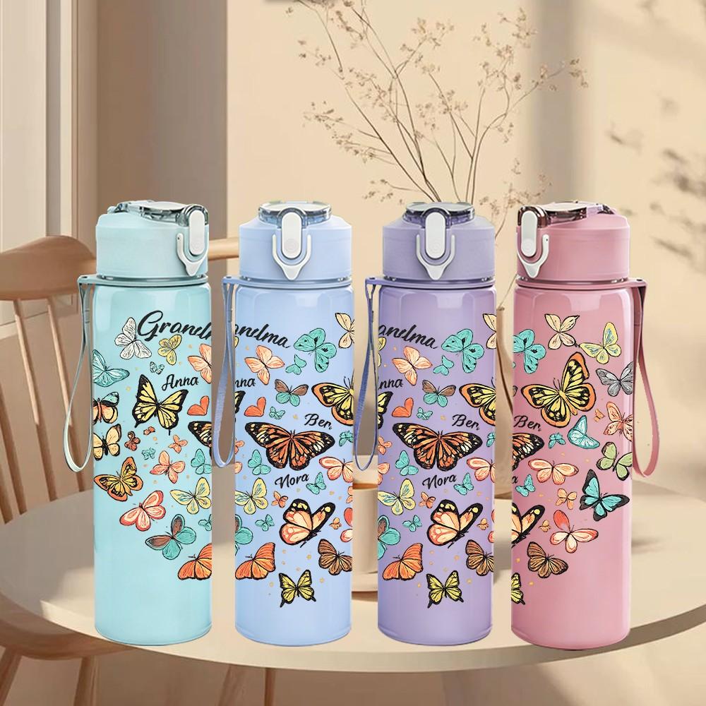 1PC Heart Shaped Mixed Butterfly Print 750ml Color Plastic Sports Water Bottle Leakproof Flip Straw Lid Suitable for Sports Office Home Use