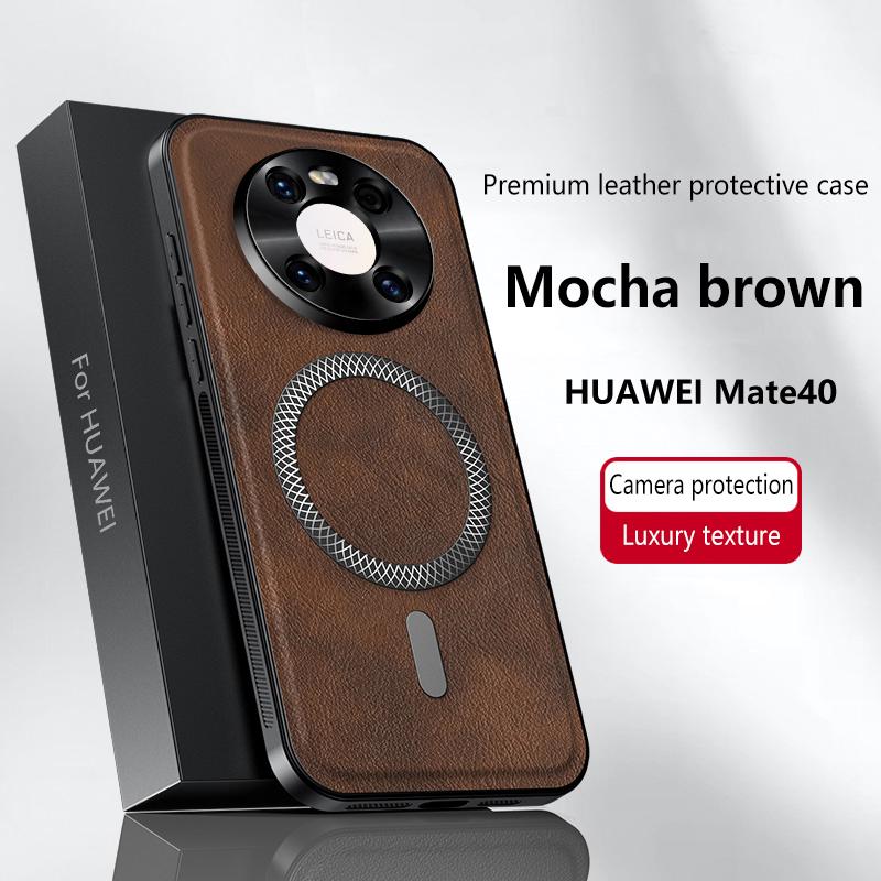 For Huawei Mate 40 Case Magnetic Elegant Leather Wear-Resistant Lens Fully Covered Non-Slip Grip Edge Cover Shell
