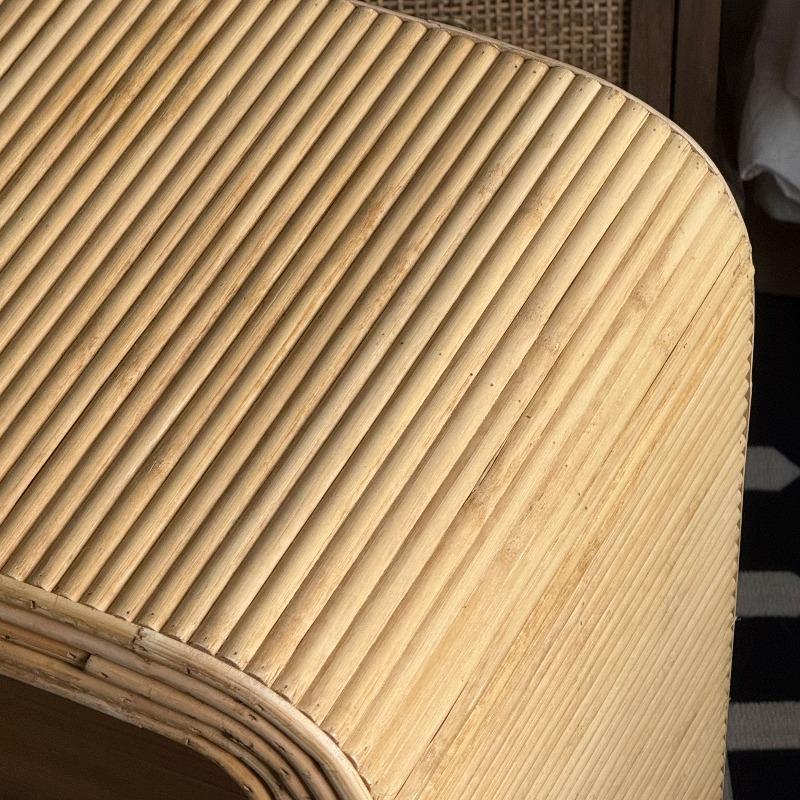 Handwoven Rattan & Bamboo Side Table, Double-Layer Storage Tea Table,Vintage Country Style Corner Table for Living Room Balcony