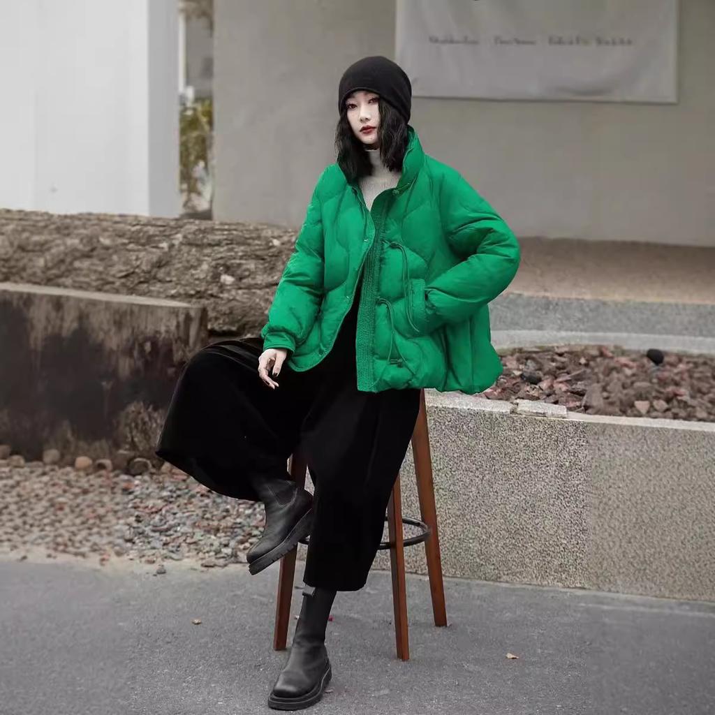 Down jacket women's winter new literary and retro simple stand-up collar Chinese buckle tassel versatile warm down jacket
