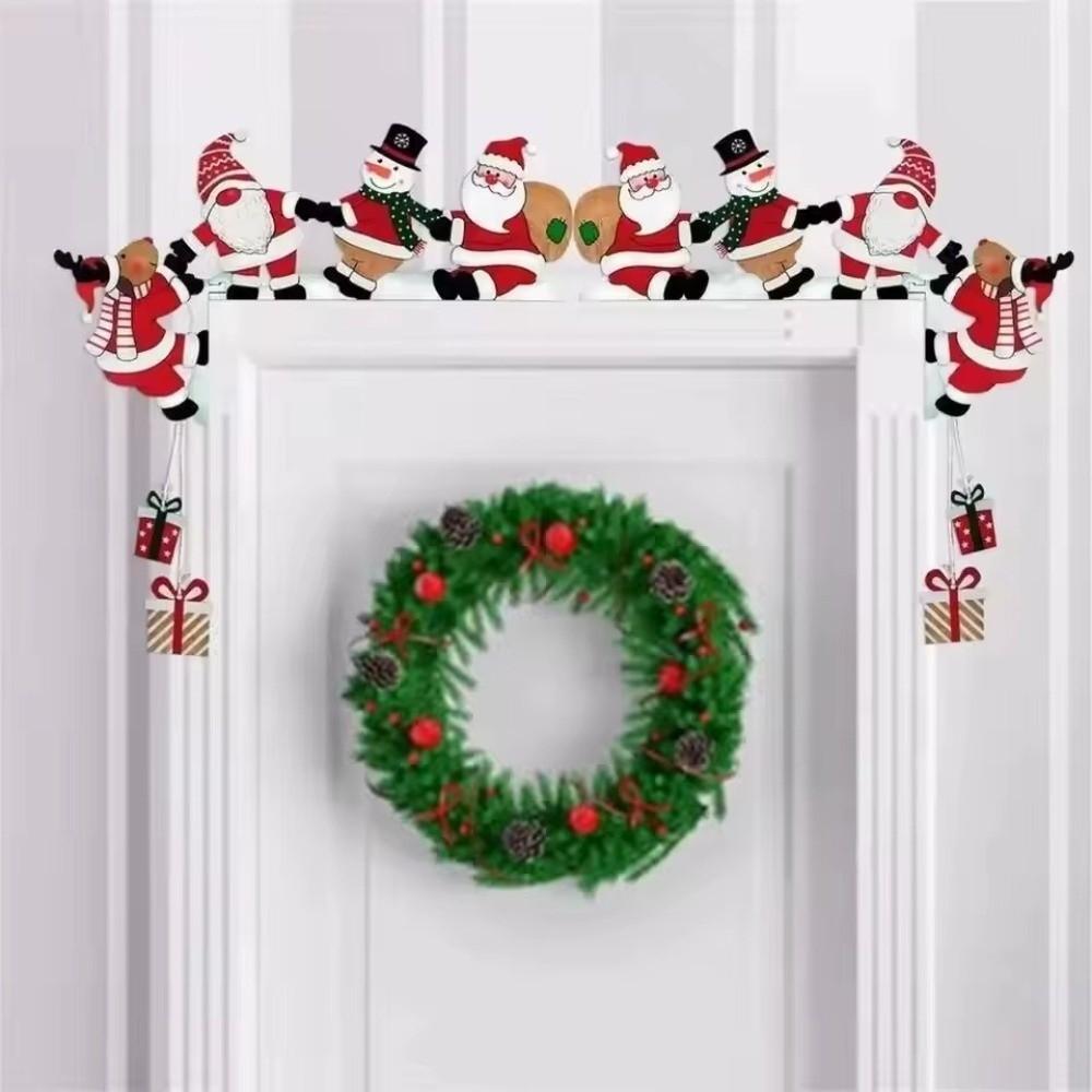 Wooden Christmas Door Corner Sign Cartoon Door Frame Trim Santa Claus Door Frame  Home
