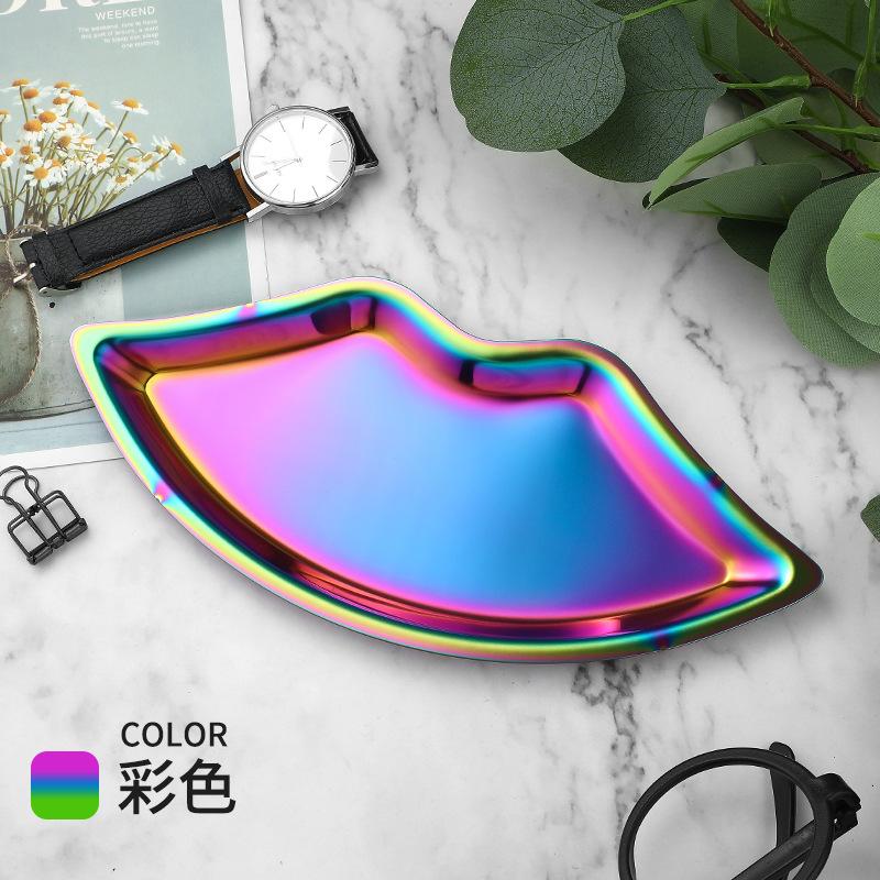 Korean Style Ins Style Stainless Steel Lip Shaped Jewelry Tray Home Cosmetics Metal Tray Female Jewelry Storage Tray Decorative