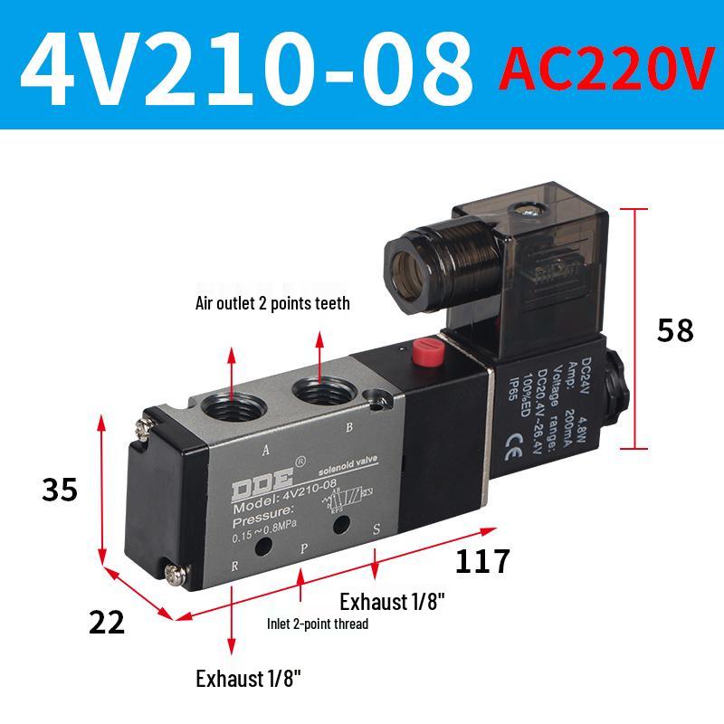 

Pneumatic Reversing Black Solenoid Valve: Two-Position, Five-Way Control Valve Models 4V210-08/4V310-10/4V410-15