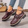 A New Style of Loafers with Belt Buckles, Large-sized Thick-soled Single Shoes for Women