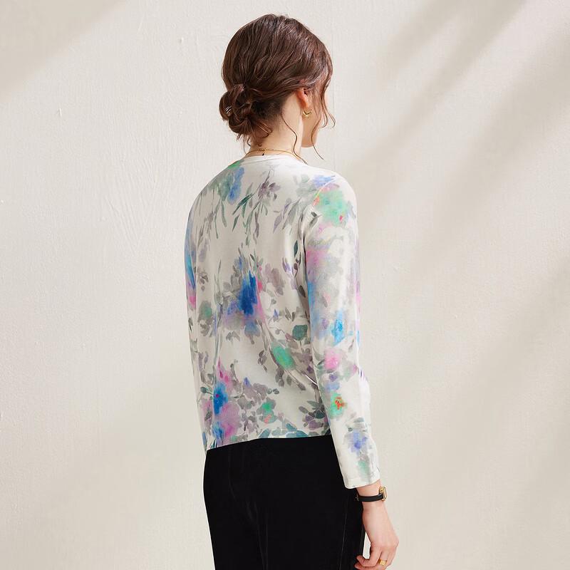 Women's Mulberry Silk Art Print Long Sleeve Knit Top