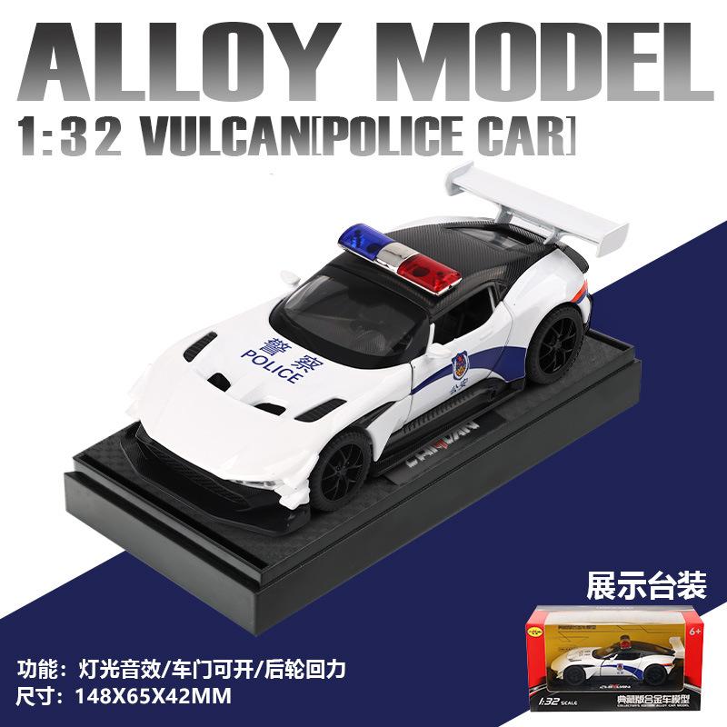1:32 Vulcan Safety Car Police Car Sports Simulation Diecast Metal Alloy Model Sound Light Pull Back Collection Kids Toy Gifts