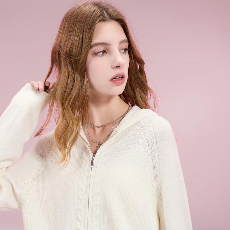 Sancai 2025 Winter Women's Hooded Zipper Knit Cardigan