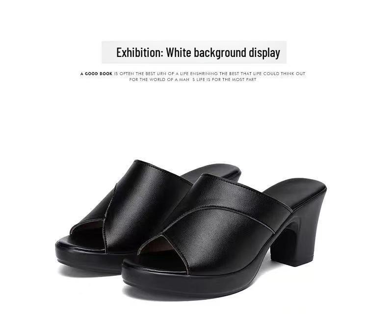 Damsommar Mode Högklackade Sandaler, 2023 - Mjukt Läder med Halkfri Tjock Sula och Öppen Tå Design.