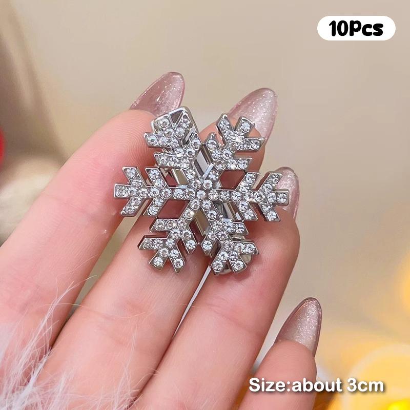 Christmas Sparkle Zircon Snowflake Hairpin Set of 2/5/10, Women's Cute Metal Rhinestone Hair Clips for Party Bangs Accessories