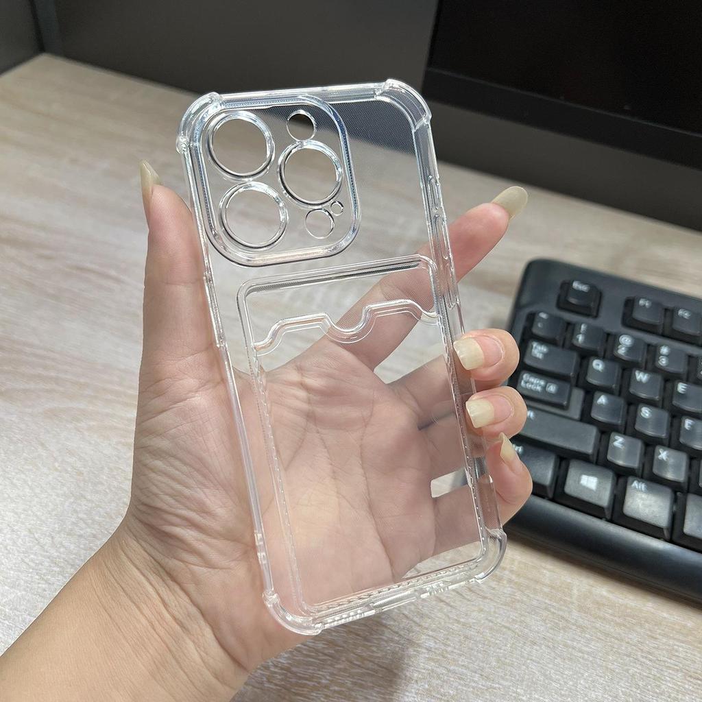 Etui na iPhone 15 z uchwytem na karty, Przezroczyste miękkie etui na 12 Pro i 16 z kieszonką na karty