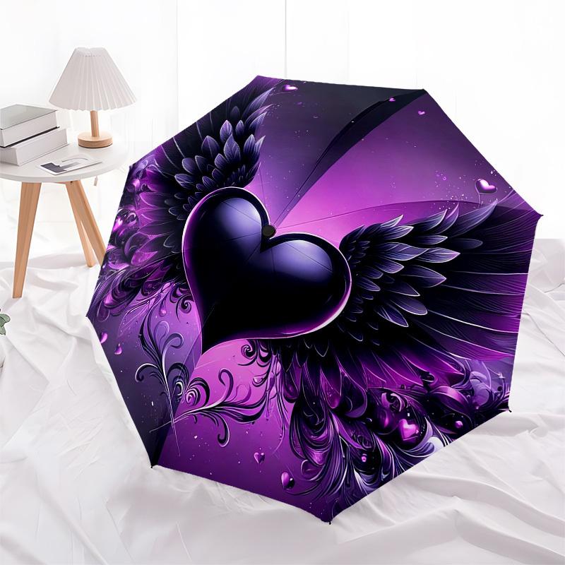 

1pc Purple Heart with Wings Umbrella with Plastic Handle,Compact & Stylish,Cartoon Pattern,Outdoor UmbrellaPT438