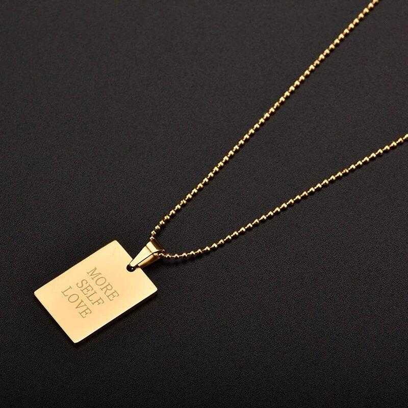 Titanium Steel DIY Name Letter Plate Pendant Name Gold square Frame Letter Engraving Stainless Steel Clavicle Necklaces