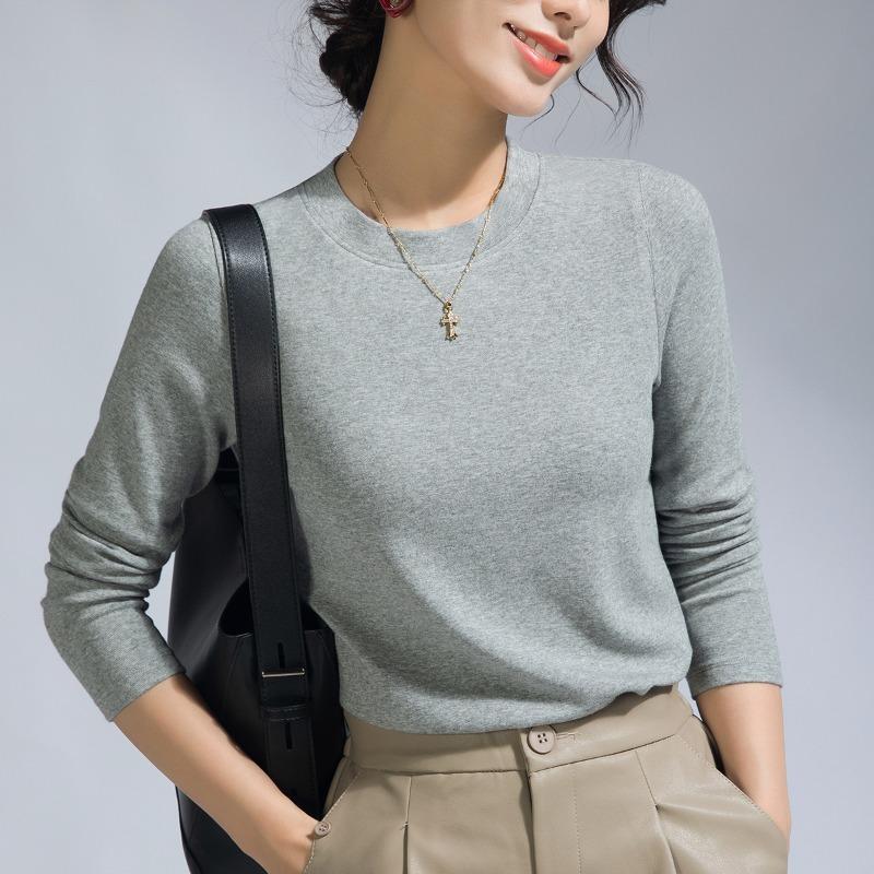 Sheep wool bottoming shirt women's summer model with new long-sleeved t-shirt crew neck slim-fit top black can be worn outside