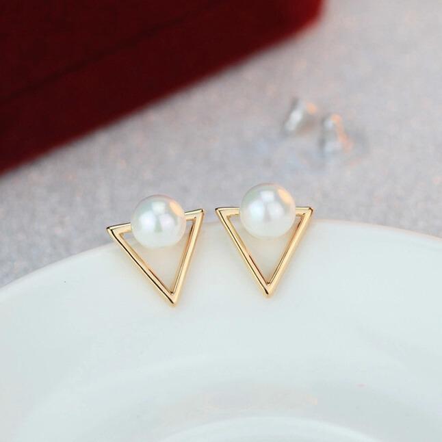 Korean Elegant Triangular Pearl Stud Earrings
