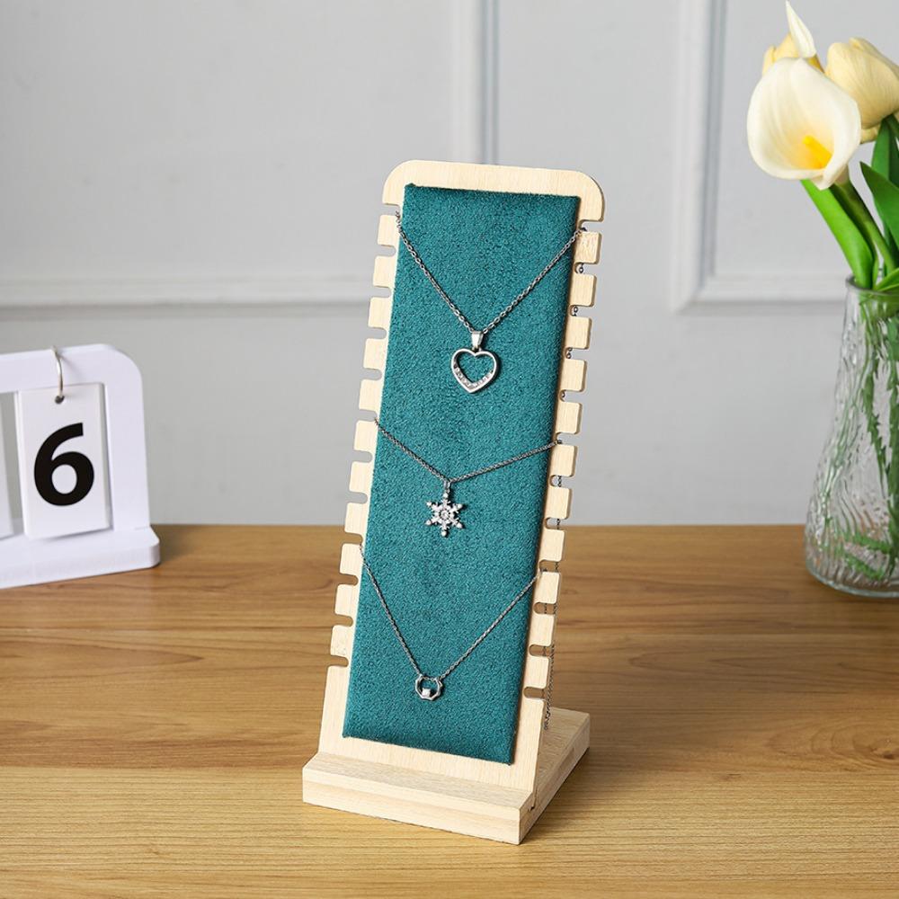 New Wood Necklace Display Stand Square Detachable Jewelry Organizer Leather Flock Wooden Storage Rack Jewelry