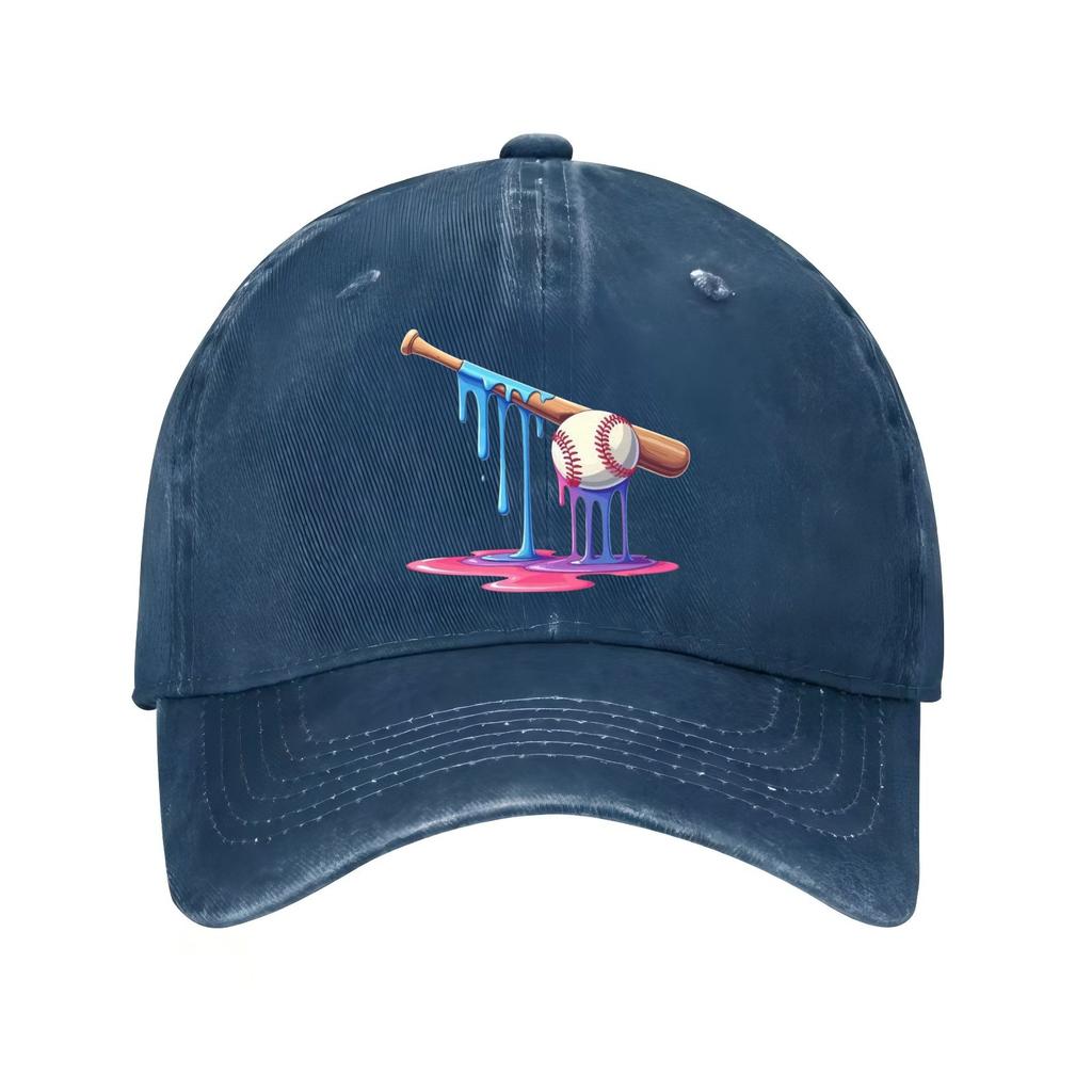 Dripping Baseball Bat and Ball Baseball Cap Adjustable Cotton Print Casual Sports Hat for Adults