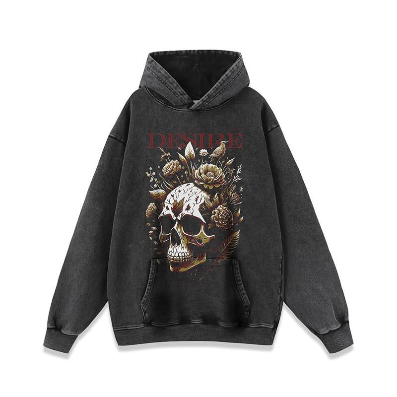 Oversized Skull Print Hoodie Men Women Streetwear Casual Long Sleeve Cotton Sweatshirt