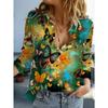Mode Bloemen Vlinders Patroon 3D print Dames Lange Mouw Shirt Eenvoudig Kraag Top Herfst Casual