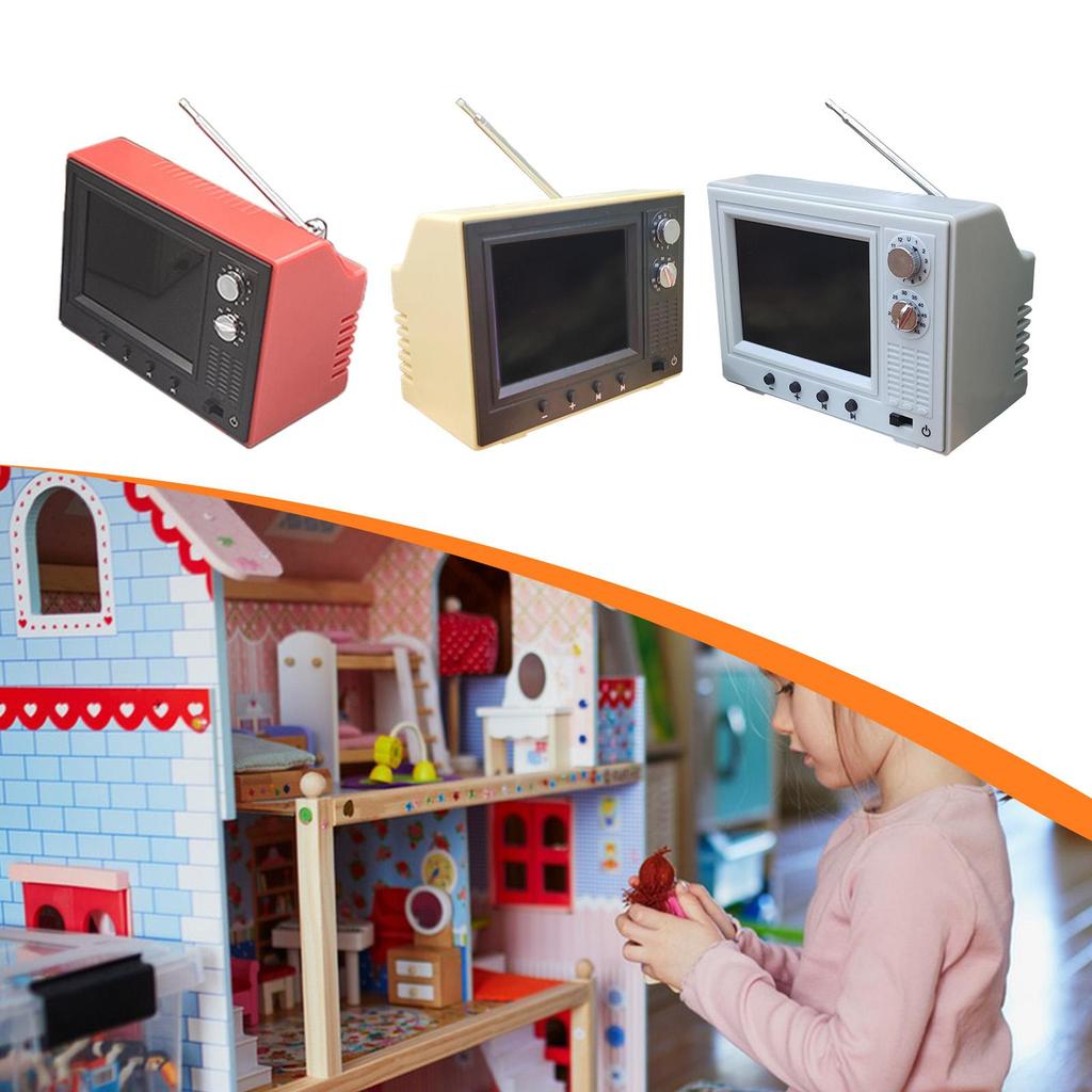 Mini Working TV for Dollhouse, 12TH Scale Miniature Doll Furniture Decor, Miniature TV, Tiny Television Toy Mini TV Furniture