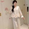French Pajamas Women's Spring and Autumn 1011 New High-end Butterfly Jacquard Long-sleeved Trousers Loungewear Set Can Be Worn Outside