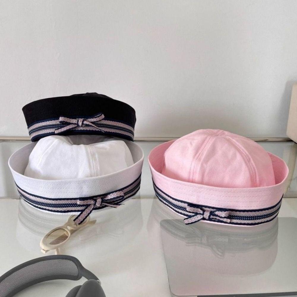 Japanese Women's Navy Hat Flip Brim Y2k Berets Fashion Bow Sailor Caps  Streetwear