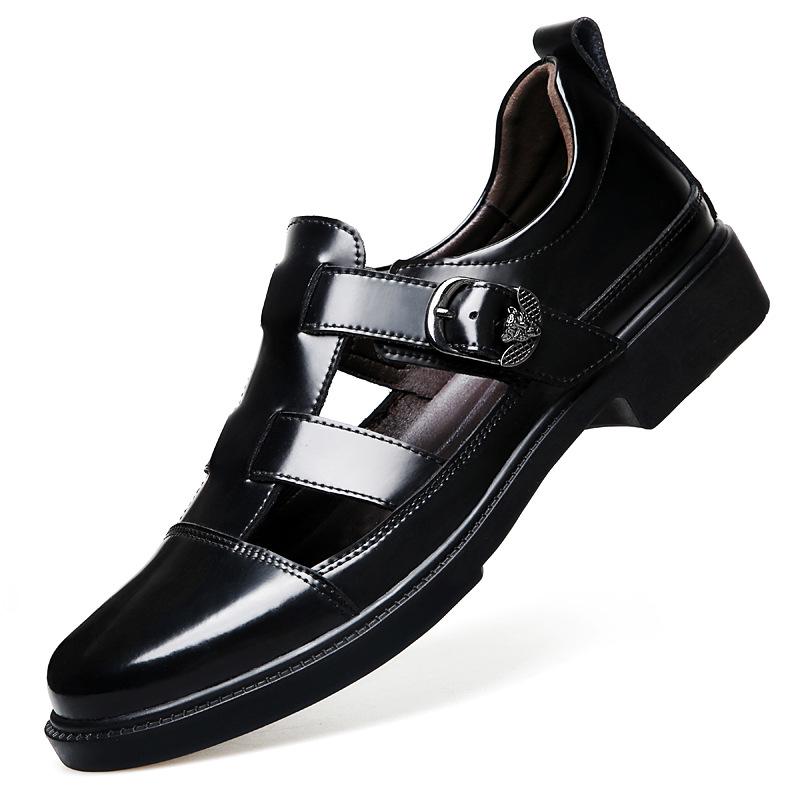 Men s Genuine Leather Cross-Strap Closed-Toe Roman Sandals, Large Size, Breathable Outdoor Beach Shoes 48 44 чёрный