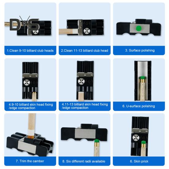 Pool Cue Tip Repair Tool 9-in-1 Billiard Cue Tip Grinder Pool Cue Shaper Burnisher Portable Billiards Cue Accessories