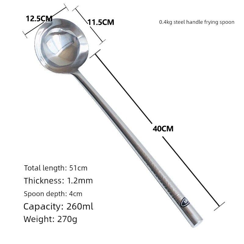 304 Extended Stainless Steel Spoon, Long-Handled Frying Spoon, Large Soup Spoon for Canteen, Porridge Spoon, Soup Spoon, Kitchen Serving Spoon 0.4kg Steel Handle Frying Spoon 40cm