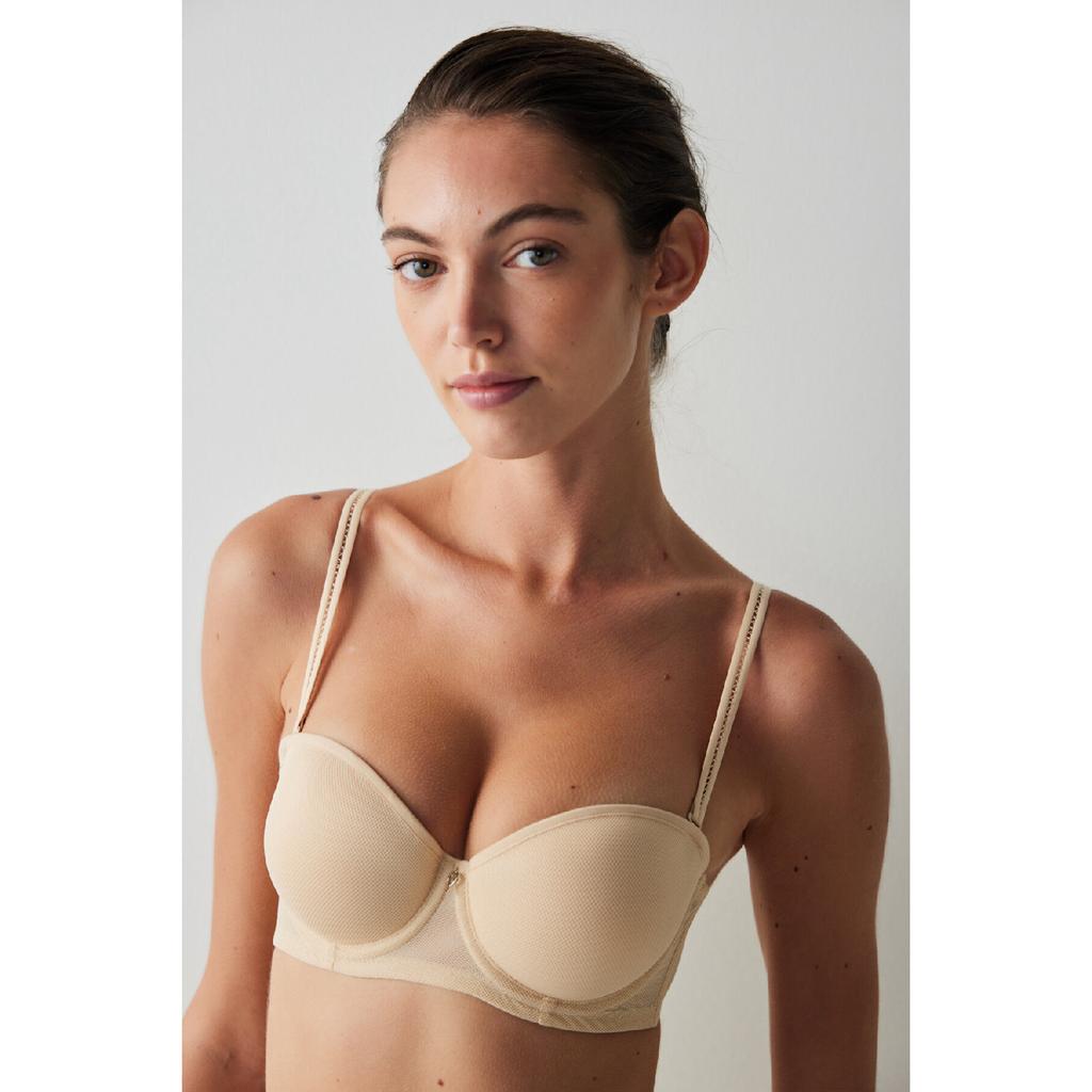 Nudefarbener, gepolsterter Pop-Up-BH