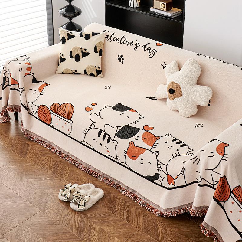 Ins Style Cute Cartoon Sofa Towel Full Cover Cloth Chenille Universal Sofa Cover Anti-cat Scratch