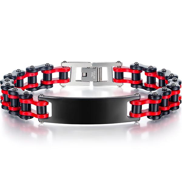 Motorrad Kettenarmband für Mann Schwarz Rot Edelstahl Fahrrad Schmuck 9,05 Zoll Rock and Roll Herrenarmbänder Großhandel