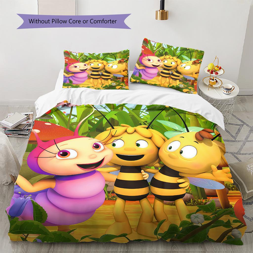 Maya the Bee Pattern Bedding Quilt Set Home Decoration Gift (1 * Duvet Cover + 2 * Pillowcase Without Core)