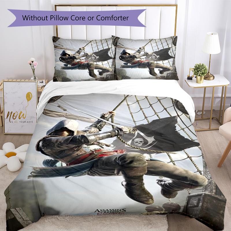 3pcs Assassin's Creed Bedding Set Duvet Cover Closure Includes 1 Duvet Cover & 2 Pillowcases, Soft and Comfortable for All Seasons.