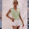 Women's printed V-neck sleeveless knitted floral pullover sweater