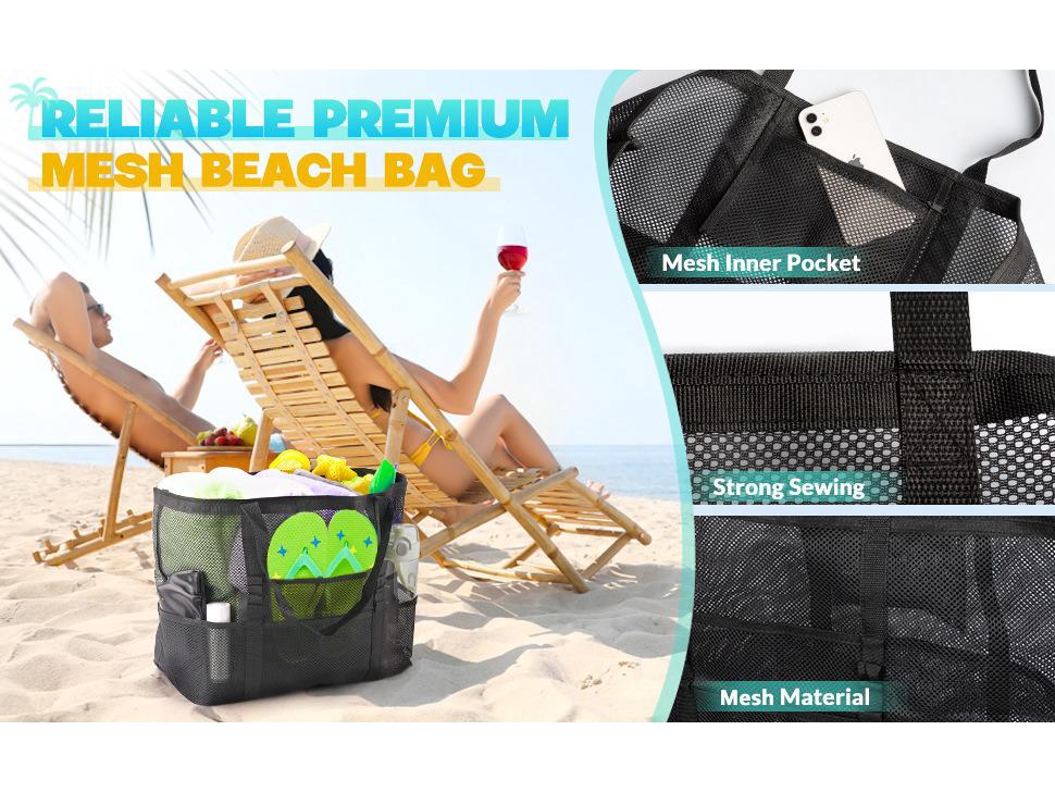 Borsa da Spiaggia in Rete Multicolore con Tasche Multiple - Ideale per Costumi da Bagno e Essenziali da Viaggio