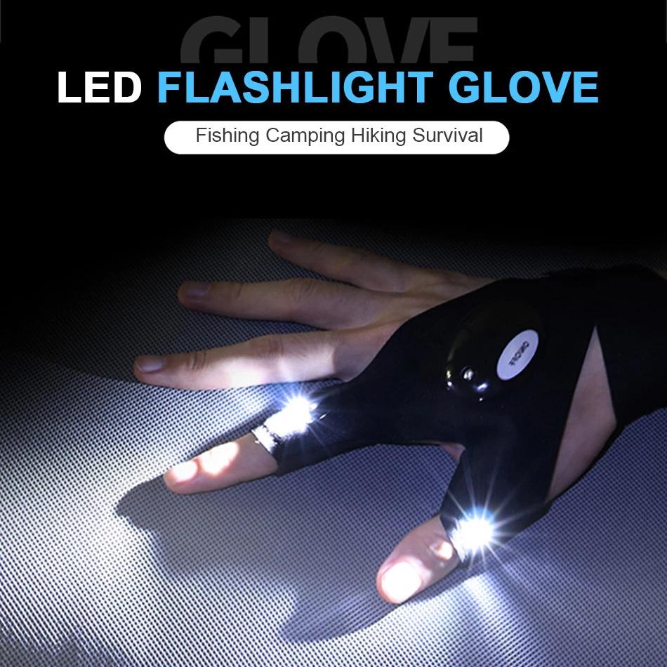 Night Light Waterproof Fishing Gloves with LED Flashlight
