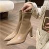 Short Boots Women's Spring and Autumn Single Boots Pointed Skinny Coarse Heel White High Heels Winter High Heel Boots French Boots