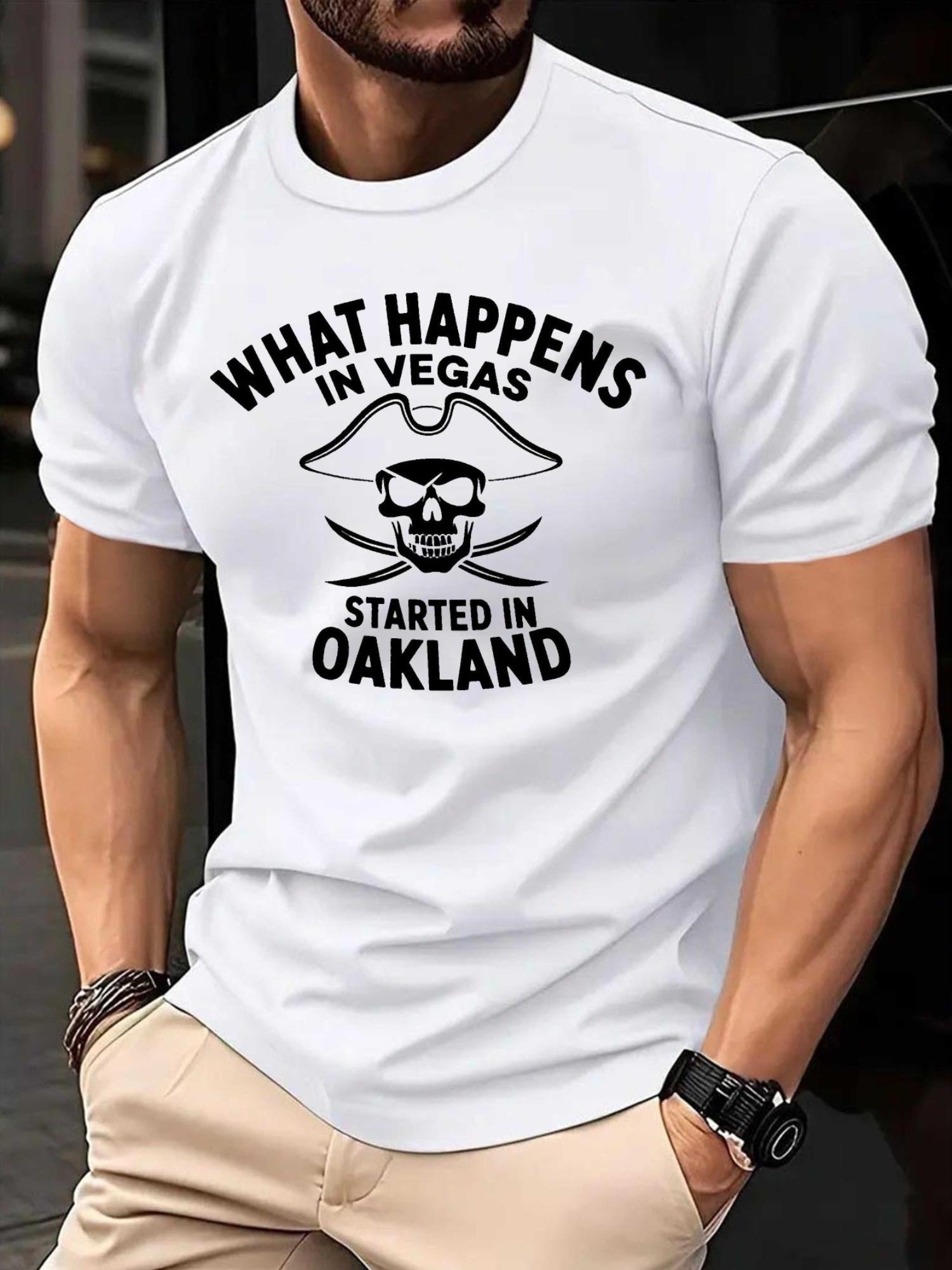 Casual Summer T-shirt - What Happens in Vegas Started in Oakland Skull Graphic XXXXL