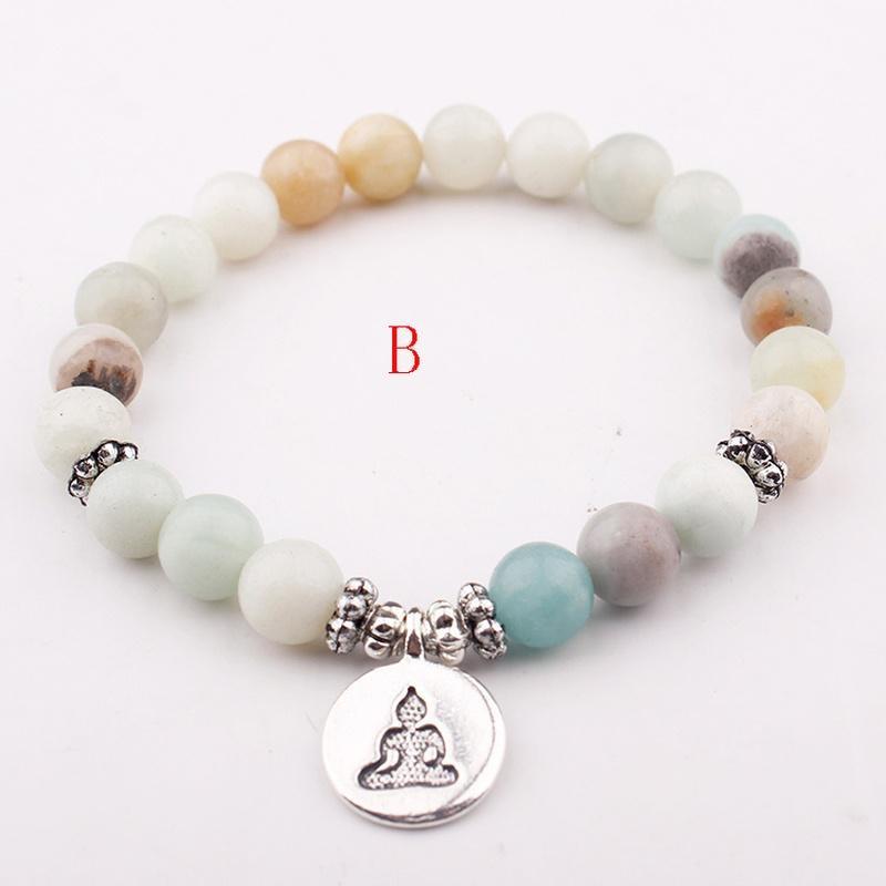 Matte Frosted Amazonite Beads with Lotus OM Charm Yoga Bracelet