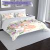 Fox Flowers Design Bed Bedding Set 1 Duvet Cover + 2 Pillowcases Soft Breathable Household Bed Linens