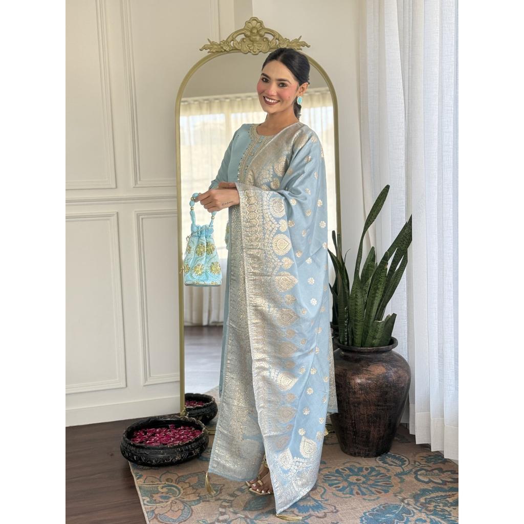 Women Top Tunic Kurti Pant Dupatta Set Indian Pakistani Salwar Kameez Designer SC-2258
