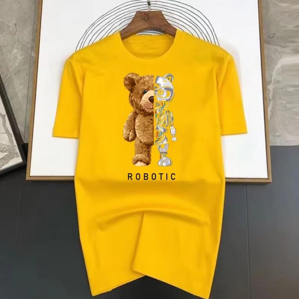Zomer harajuku Robot Beer print grappig t-shirt Heren grafisch t-shirt korte mouw casual witte tops t-shirt dames mode kleding