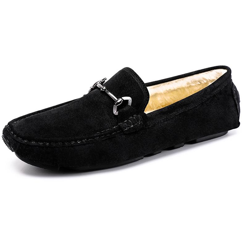 Winter Plush Penny Loafers Men Casual Shoes Luxury Suede Leather Fur Man Moccasins Mens Driving Shoes Outdoor Slip On Flats