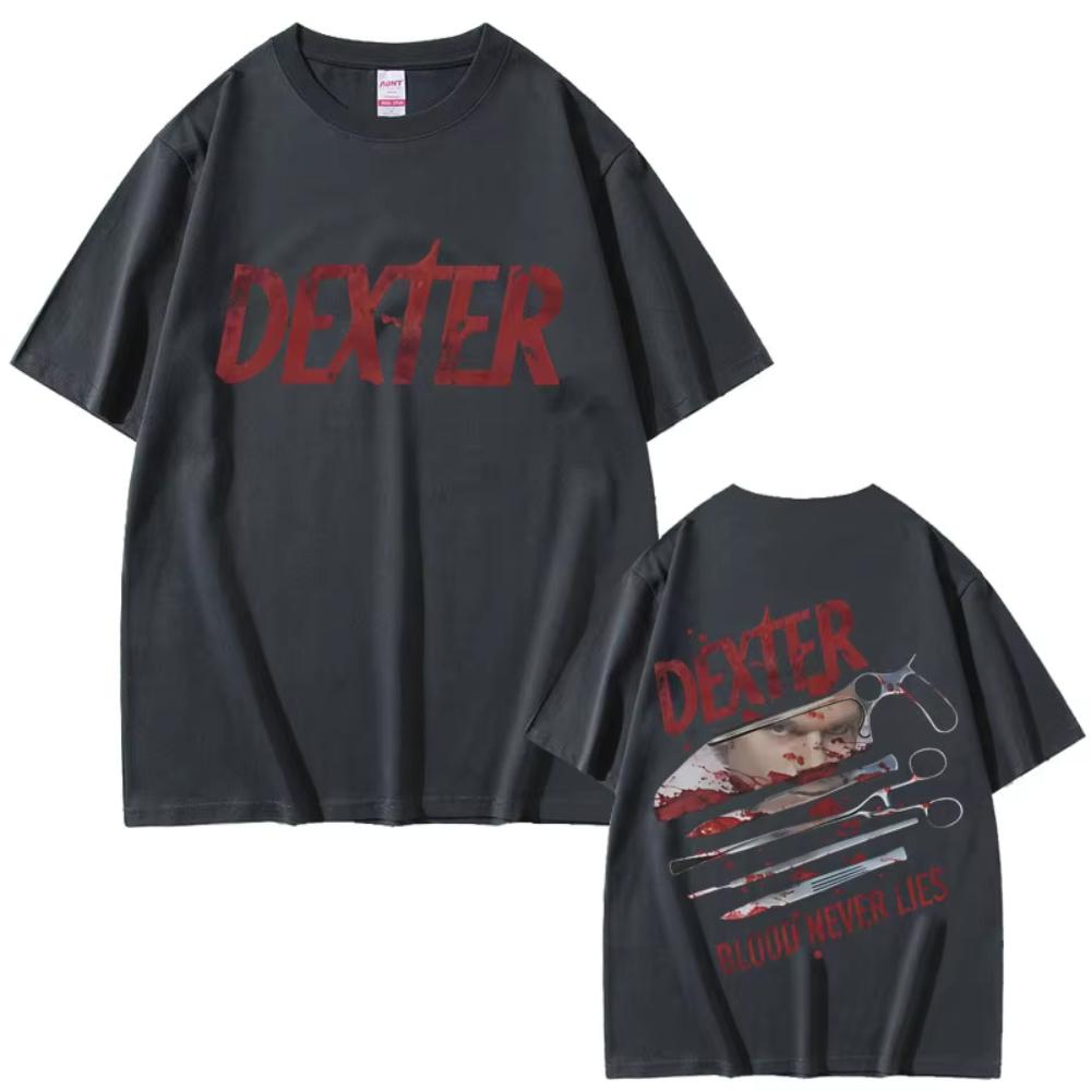 TV Play Dexter Morgan Blood Never Lies Graphic T-shirt Men Women Casual Cotton Vintage T Shirt Men's Clothing Oversized T-shirts