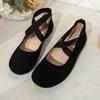 French Retro Red Suede Ballet Flats Women Spring Cross Strap Flat Heel Red Velvet Mary Jane Shoes Women's Loafers