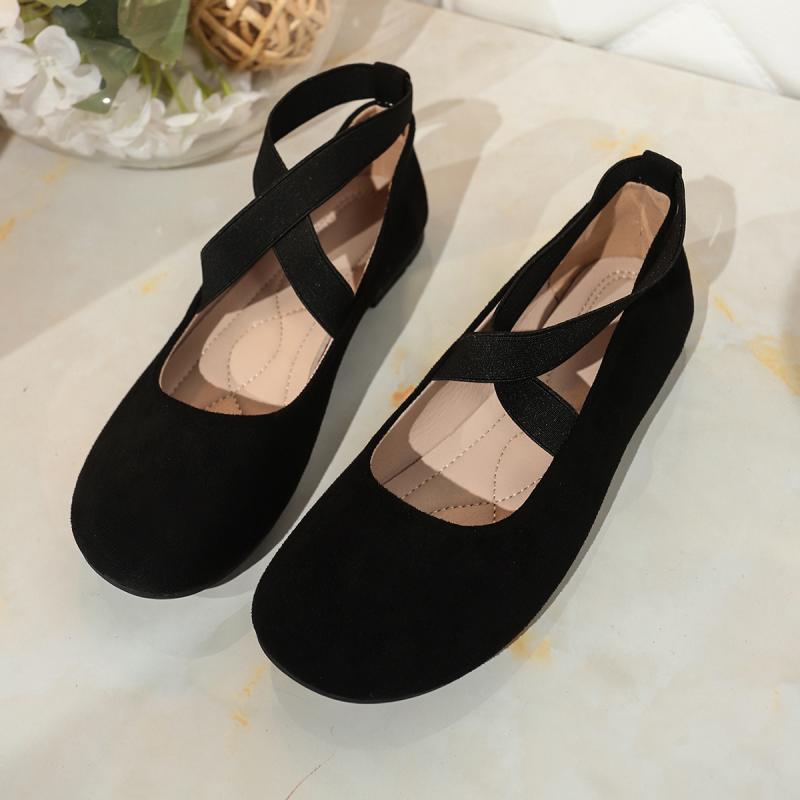 French Retro Red Suede Ballet Flats Women Spring Cross Strap Flat Heel Red Velvet Mary Jane Shoes Women's Loafers
