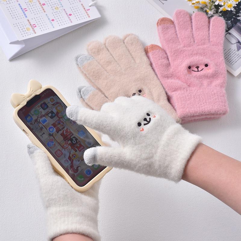 Cartoon smiley face gloves girl sweet and cute winter cold-proof velvet thickened student gloves gloves