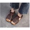 2026 Summer New Women's Peep Toe Flat Sandals - Retro Soft Leather Breathable Comfortable Versatile Casual Shoes