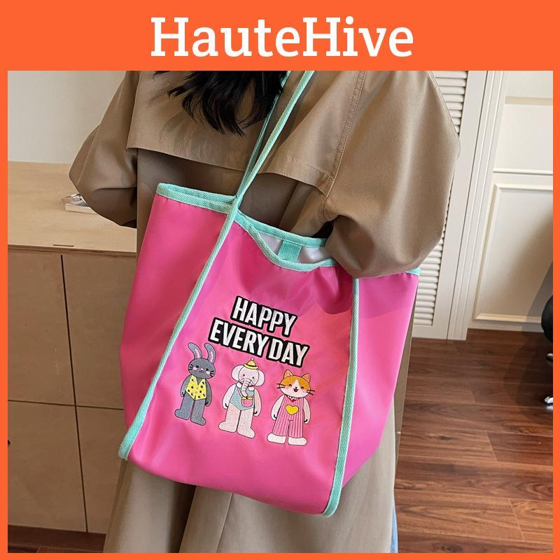 Happy Every Day Letter Large Embroidery Tote Bag Shopping Bag For Use Daily