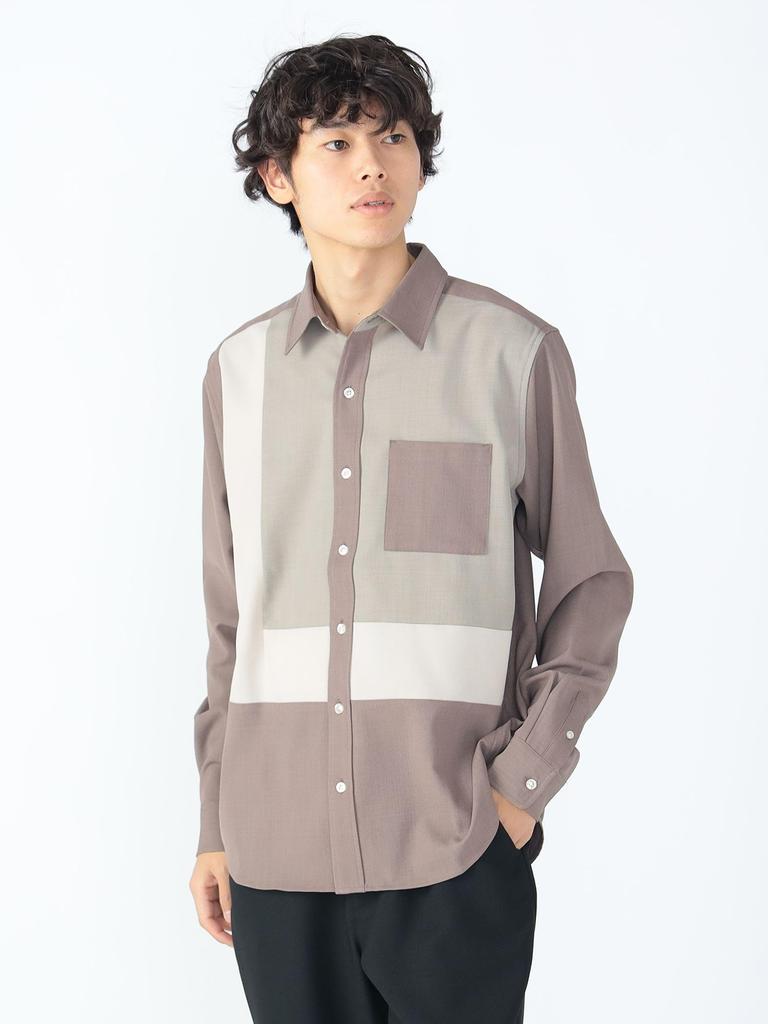 Shirt Polyester Patch Switching Long Sleeve Shirt BROWN S [Beams Heart] L/S Men's